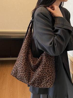 2025 New Retro Leopard Print Suede Tote: Large Capacity Autumn/Winter Shoulder Bag for Women - Korean Fashion Commute Style