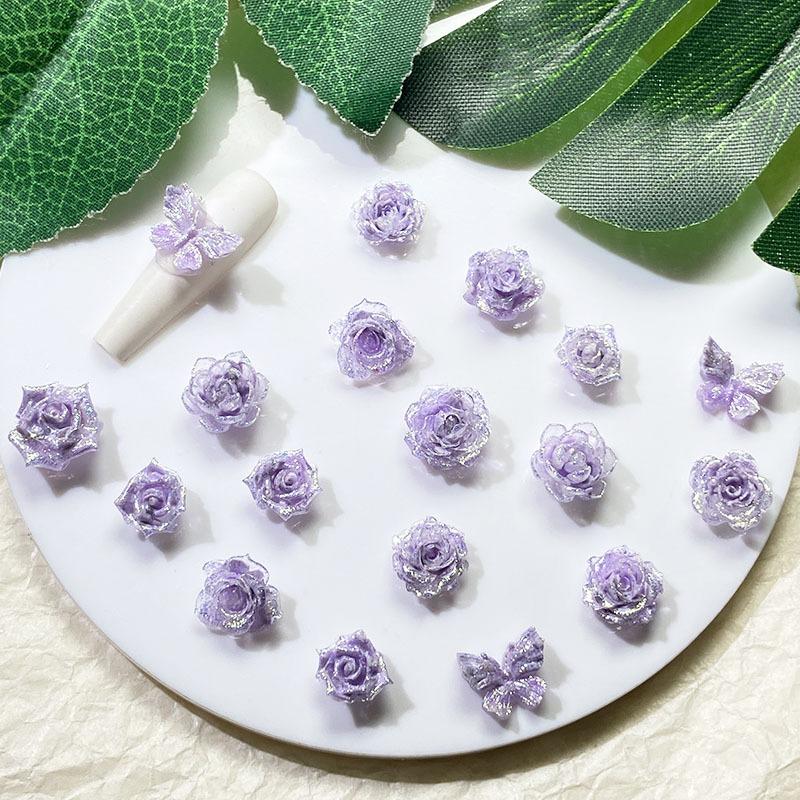 

Fog Sea Dream Purple Soft Rubber Flower Nail Art Jewelry Luminous Butterfly Jewelry Bracelet Nail Art Decoration Accessories Batch