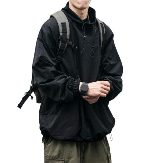 

Мужская куртка однотонная с полувысоким воротником уличная одежда осень стиранная эластичные манжеты ветровка для повседневной носки L чёрный