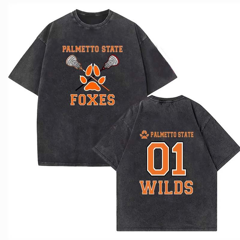 Palmetto State Foxes Printed Washed T-shirt Men Summer Casual Loose Retro Fashion Round Neck Short Sleeve Tops Washed T-shirt