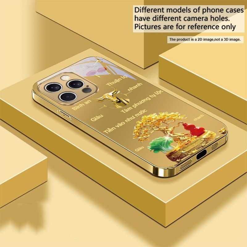 Gradient Golden Tiger For IPhone 17Pro Max 16 17 Pro 15 P Ro 14 13 Plus 12 Mini 11Pro Max XR 16E 17 Air Golden Glass Phone Case