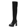 2024 Winter Long Barrel Elastic Leather Over Knee High Heel Boots Skinny Leg Boots Women's High Boots Winter European and American Boots