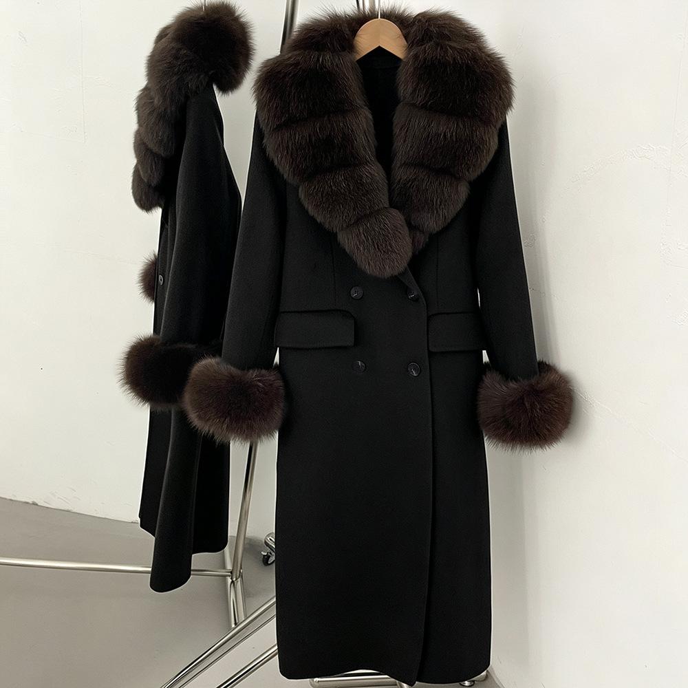 Atmosphere Detachable natural real fox fur collar wool coat women's new winter warm woolen coat