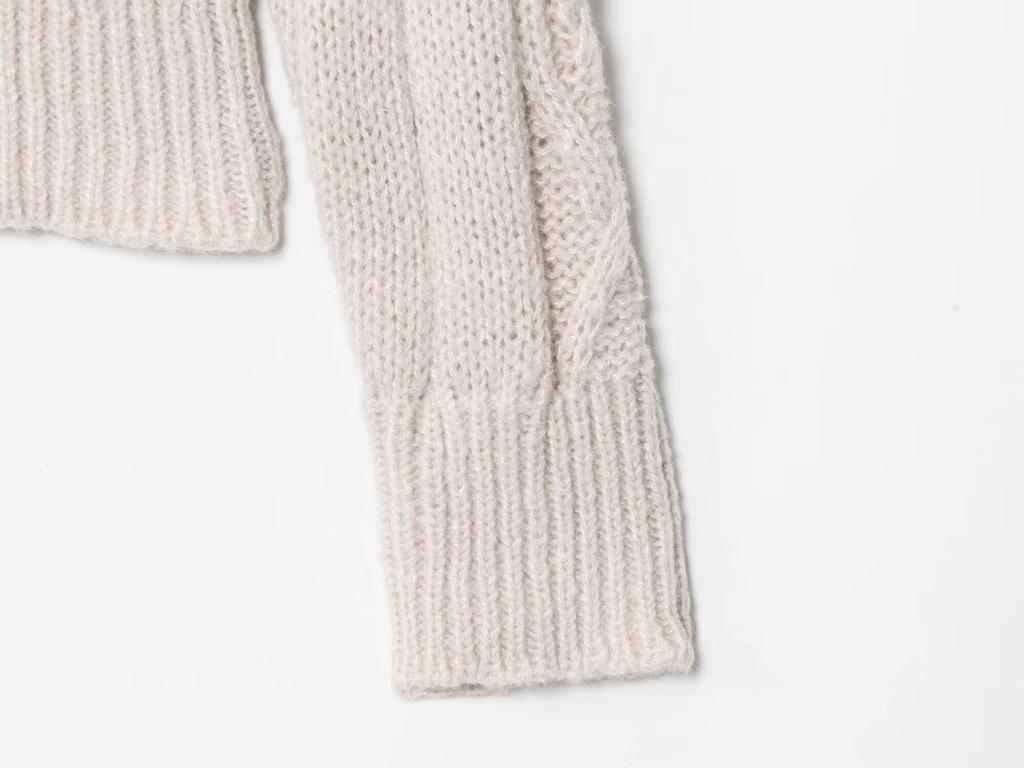 2025 Autumn Women's European & American High-End Cable Knit Stand Collar Cardigan with Zipper