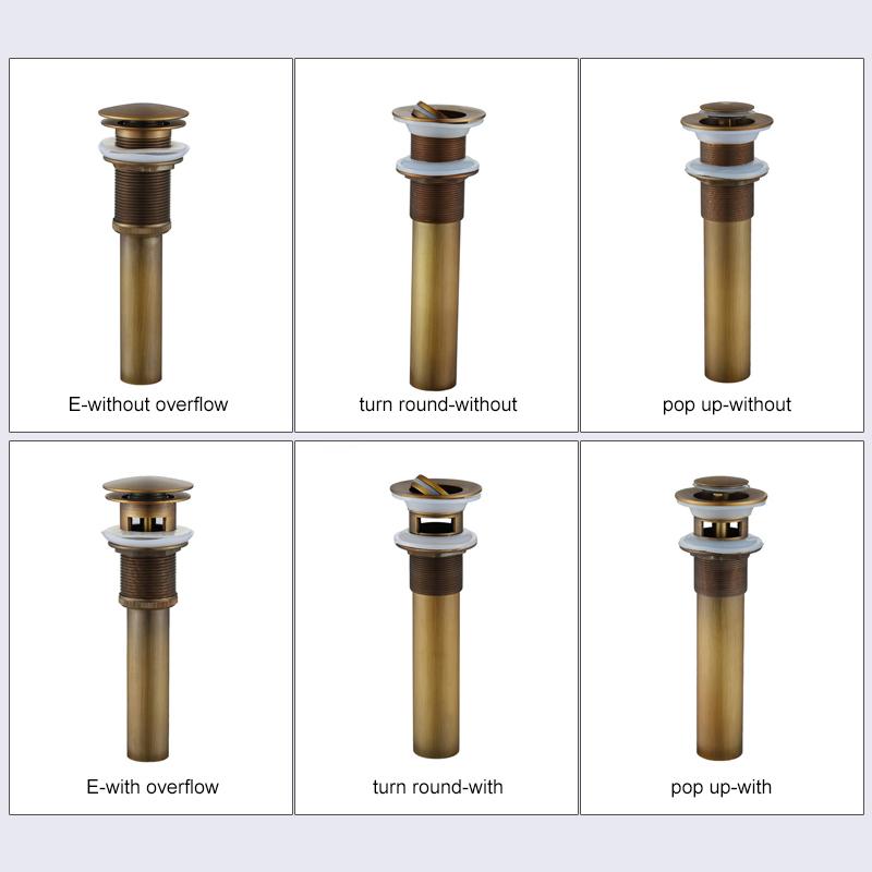 Bathroom Lavatory Basin Sink Pop Up Drain with Round Carved Cover  Brass with & Without Overflow Vanity Sink Waste Drainer