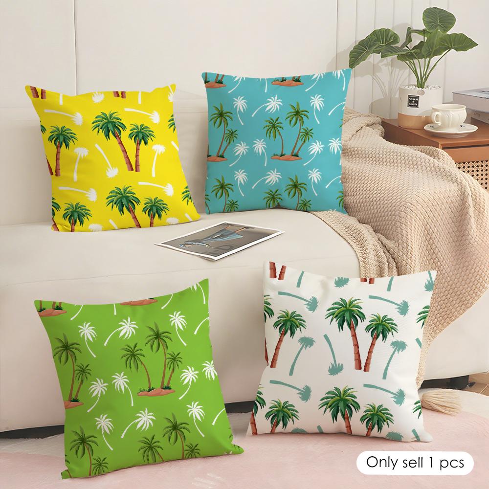 Palm Tree Pattern Cushion Cover Soft Short Plush Pillow Cover Smooth Cozy Texture Aesthetic Cushion Case Home Decor