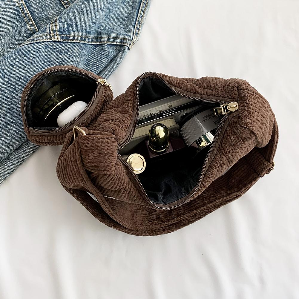 Women Corduroy Handbag with Coin Purse Vintage Shoulder Bag Female Fashion Tote Bag Casual Solid Color Armpit Bag Hobo Bag 2024