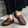 Fashion Genuine Leather Men Casual Shoes Crocodile Pattern Mens All-match Loafers Mens Slip on Office Shoes Antiskid Men Dress Footwear