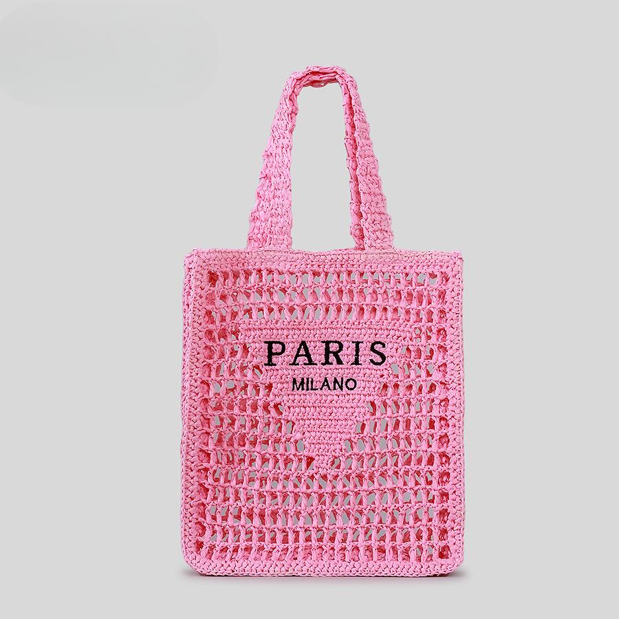Pure Handmade Woven Handbag Women's Rustic Style Hollow Embroidery Letters Straw Bag Large Capacity Shoulder Bag