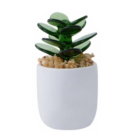 Mini Glass Flower Figurine Hand Blown Faux Crystal Hyacinth Cactus Collectible Ornament for Home Office Tabletop Garden Car Interior Decor
