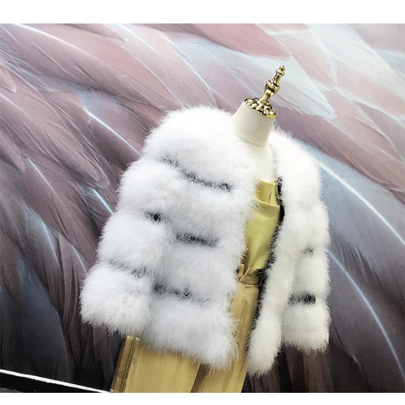 

Женская короткая куртка из страусиного меха на осень и зиму, с рукавом три четверти, из настоящего турецкого меха, с плотным ворсом, приталенная, OEM M