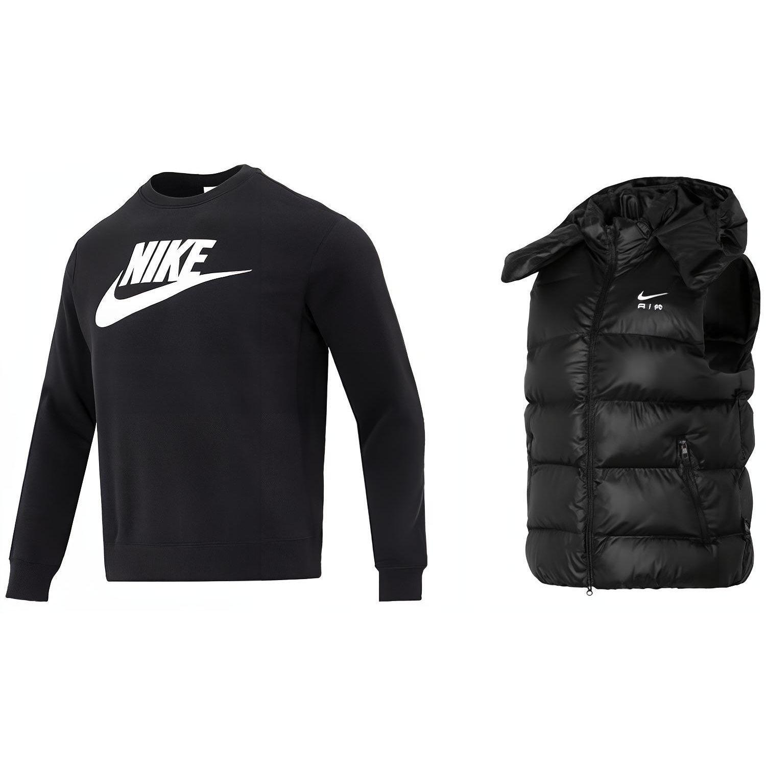 

Nike Жилет без рукавов с круглым вырезом и буквенным принтом, повседневный спортивный комплект для мужчин, черный DQ4913-010+FD6428-010 M