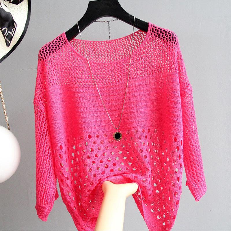 Plus Size Batwing Sleeve Summer Hollow Out Knitted Top Loose Fit Korean Style Women Blouse