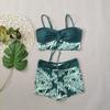 Damen Tropenblatt Print Zweiteiliges Badeanzug Set - Schwarz & Weiß Cami Top mit Shorts