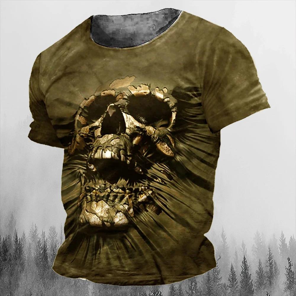 

Men s T-shirts Summer 3d Vintage Horror Skull Top Hip Hop Rock Streetwear O-neck Short Sleeve Tee Oversized Tees Male Clothes 5XL