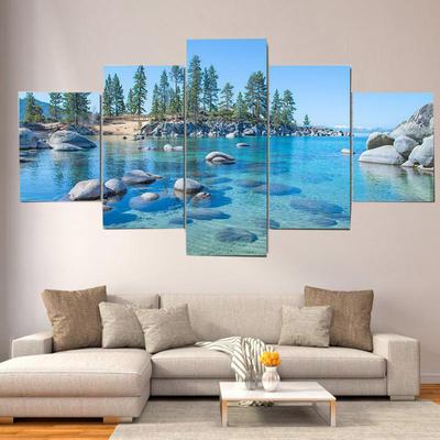 5 Panels Tahoe Lake Sea Shore Landscape Canvas Painting Nature Tree Posters and Prints Wall Art Pictures Home Decor No Frame