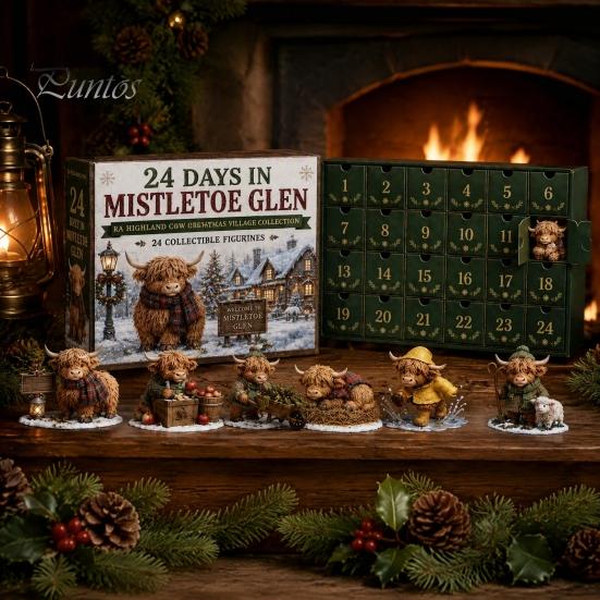 Halloween Mantel Decor 24 Days Advent Calendar 2026, Mini Highland Cow/Horse/Dog Figures Christmas Countdown Home Calendar, 2D Acrylic Hanging