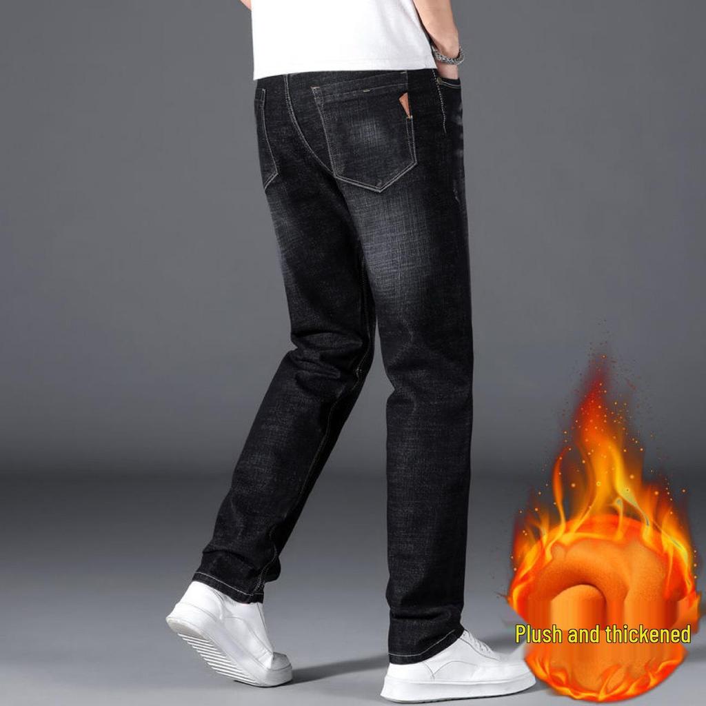 Men's Plus Size Fleece-Lined Straight Leg Jeans - Thick, Loose-Fit for Fall/Winter