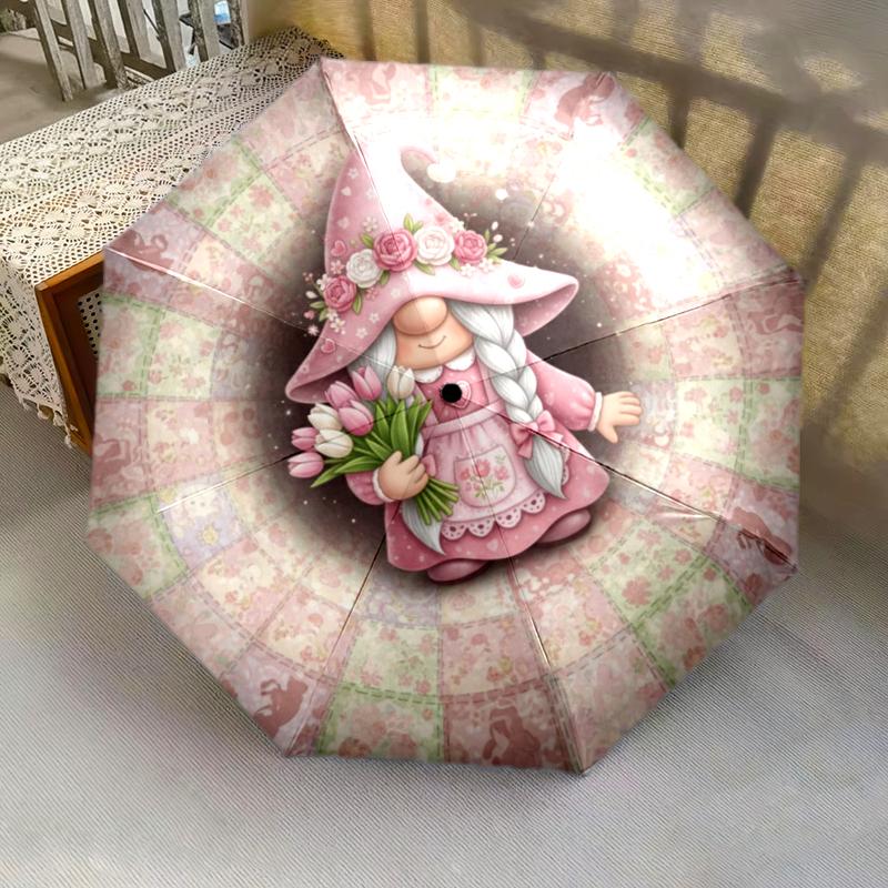 1 st Automatiskt Fällbart Paraply - Tecknat Mönster, Bärbar & Vikbar Design med 8 Ribbor, Jul- Födelsedagspresenter