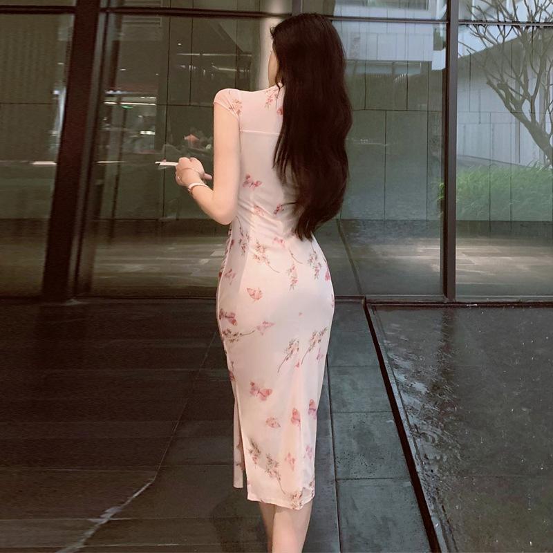 Fustă cheongsam modificată cu margini din dantelă, cu vânt rece, pentru femei, îmbrăcăminte