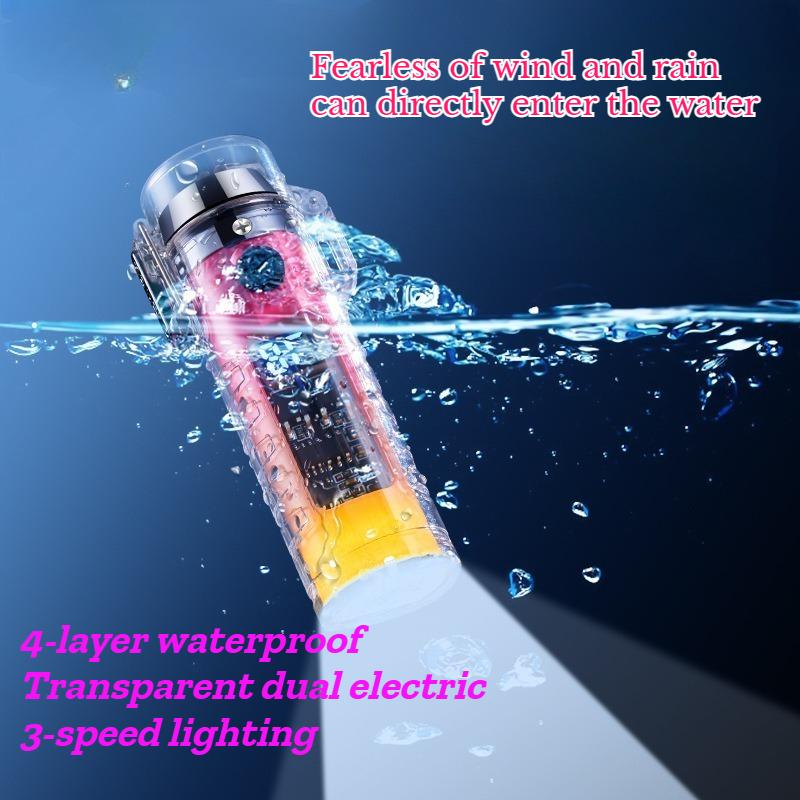 2025 New Fashionable Transparent Shell Arc Lighter Portable Type-C Charging with Flashlight Men's Luxury Cigarette Lighter Gift