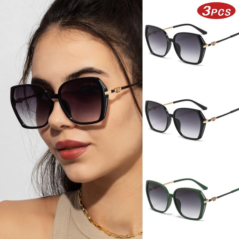 Motorcycle 3pcs Fashion Square Sunglasses Women Outdoor UV Protection Eyewear Oversized Gradient Oculos UV400 Eyewear