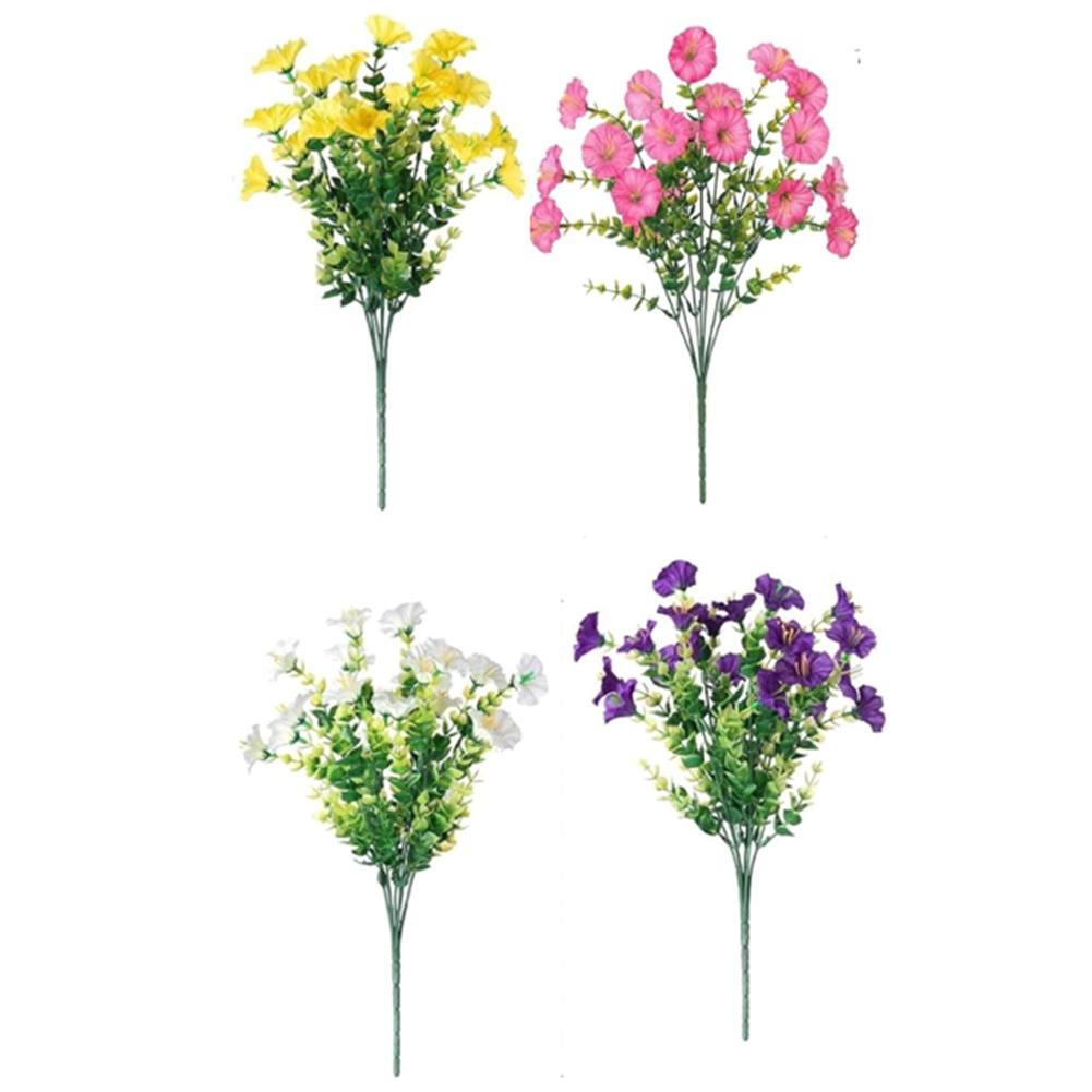 4 PCS Artificial Morning Glory Flowers 36cm UV Resistant Plastic Outdoor Decoration Set White Purple Yellow Pink