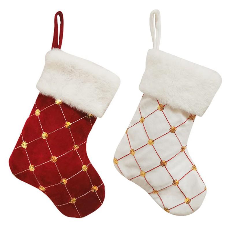 

Gold Sequin Christmas Socks 1pc White Christmas Tree Hanging Decorations