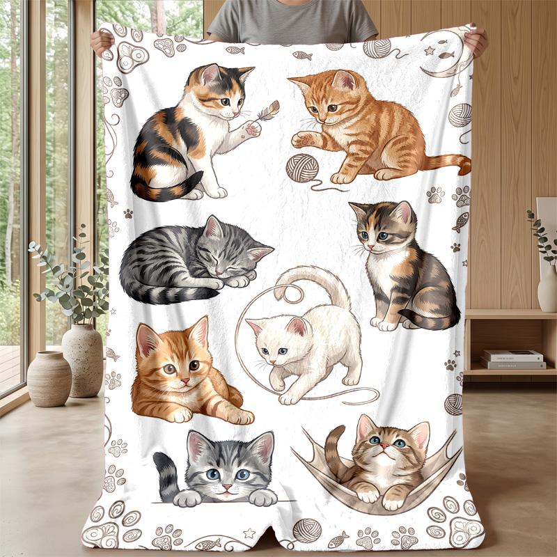 Cats In Soap Bubbles Blanket Personalized Name Flannel Blanket Soft Cozy Plush Throw for Sofa Bed Lightweight Home Decor