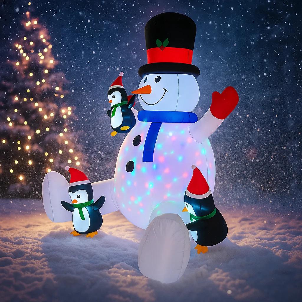 6.89FT Inflatable Snowman Hat Penguin Set Toy Xmas Yard Decoration Festive Gift LED Lit Christmas Supplies Home Decor Ornament