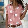 YYFS Women's Fashion Casual Summer Spring Flower Pattern Print Short Sleeve POLO Neck Blouses & Shirts