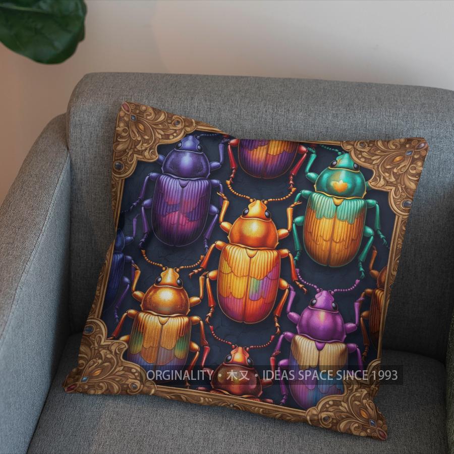 2D Colorful Beetles Decorative Digital Print Pillow Pattern Cushion Cover Suitable For Sofa Bedroom Car Pillow Cover
