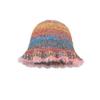 Vintage color striped oil painting wind lotus leaf edge fisherman's hat children autumn and winter warm knitted basin hat tide