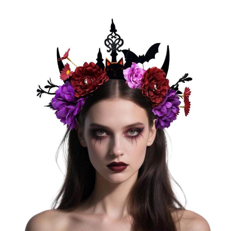 Halloween Party Hairband Roleplay Accessory Headpiece with Dark Series Flower For Costume Event Masquerades Party Wear