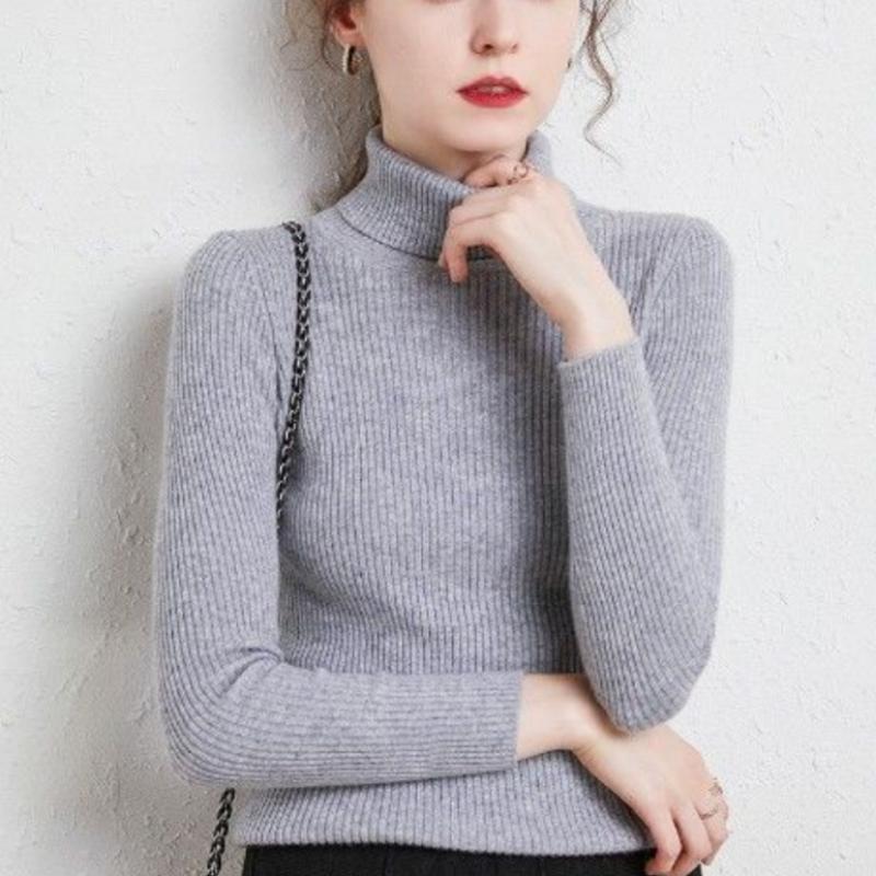 High Collar Sweater Women Solid Fit Knitted Undercoat 2022 New Autumn and Winter Casual Solid Short Long Sleeve Sweater Pullover