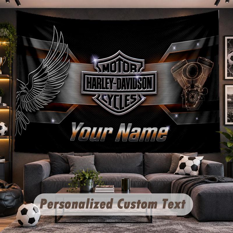 Arazzo da Parete Nome Personalizzato Modello Harley-Davidson Tessuto Stampato Personalizzato Decorazione Murale