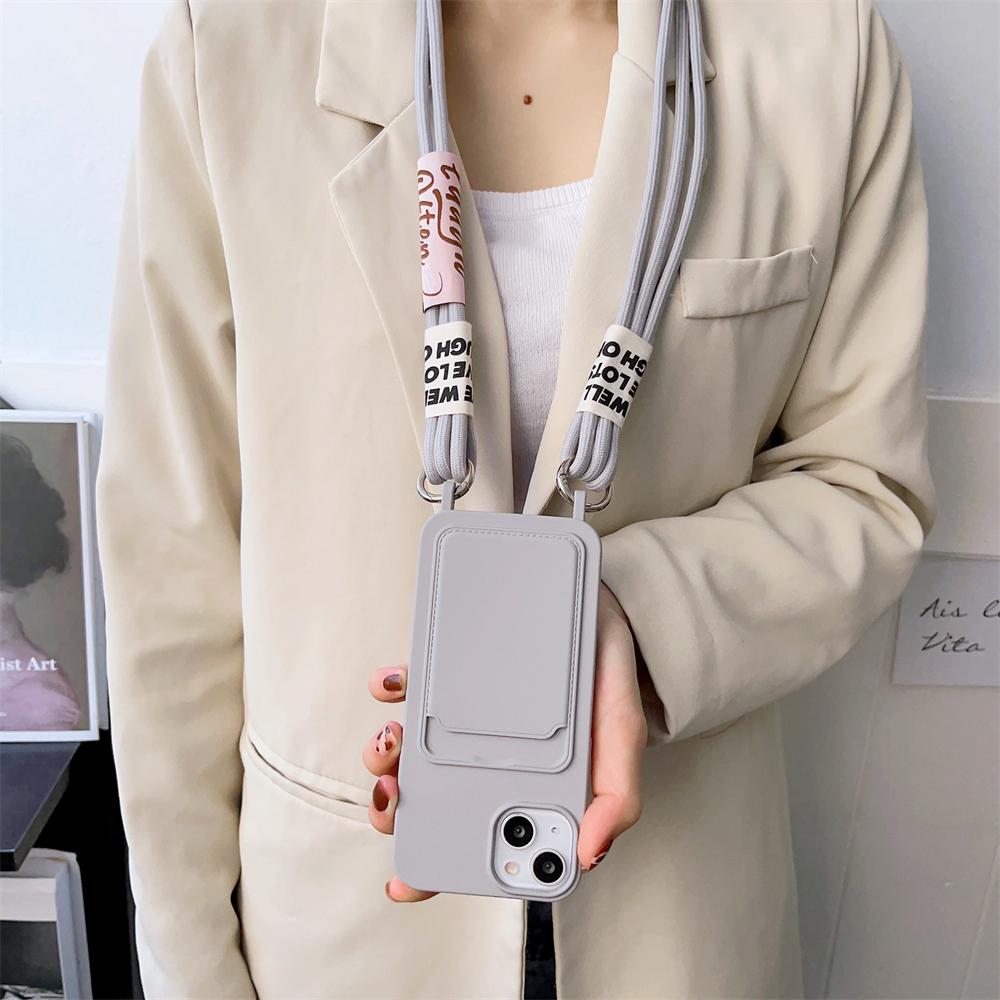 Lanyard Strap Kartenhalter Candy Soft Silikon Handyhülle für iPhone 15 14 13 12 11 Pro Max Mini X XS XR 8 7 Plus SE Wallet Cover