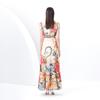 Summer Women Deep V-neck Flying Sleeve Vintage Print Holiday Beach Long Maxi Dresses