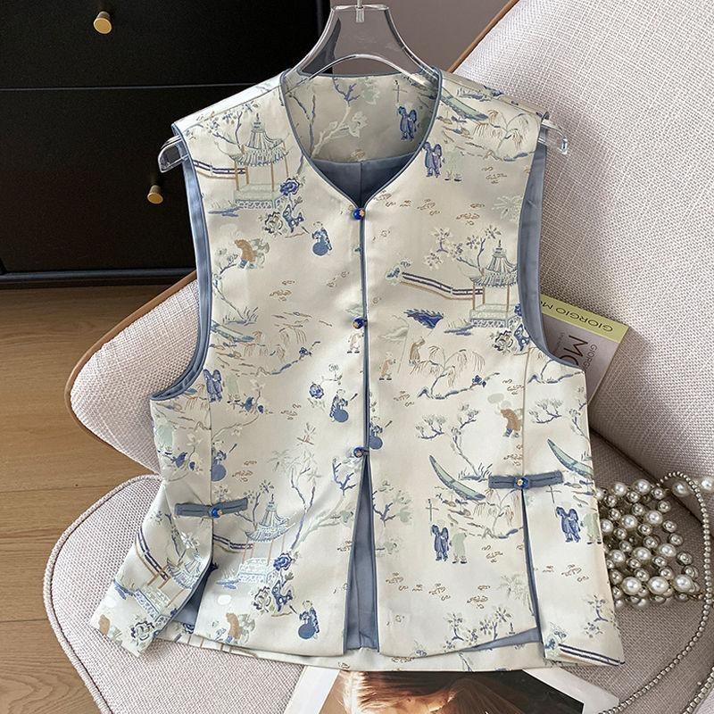 

Жилет жилет женский 25 лет ранняя весна новый ретро пуговица жаккард улучшенный жилет топ 3XL (recommended 138-75kg)