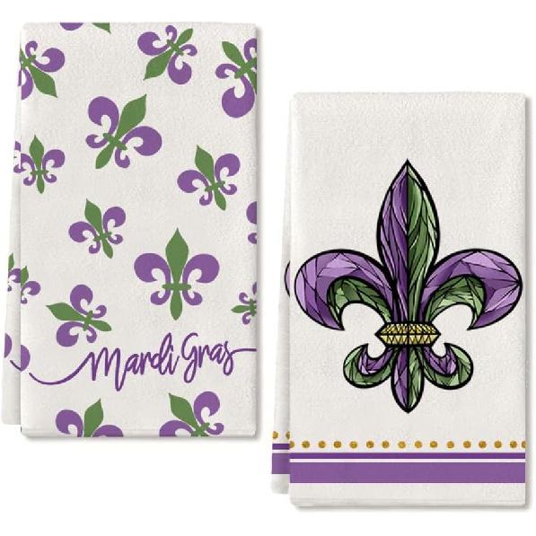 ARKENY Кухонные полотенца Mardi Gras - Полотенца для посуды Fleur De Lis 18x26 дюймов Ультраабсорбирующие Тряпка для сушки стаканов Ручное полотенце с надписью Tea Sign для Карнавала Mardi Gras