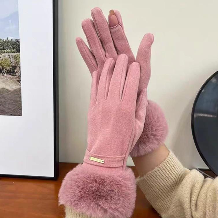 Winter Frauen Warm Halten Plus Samt Touchscreen Verdicken Plüsch Handgelenk Wildleder Handschuhe Mode Persönlichkeit Elegante Fahren Radfahren