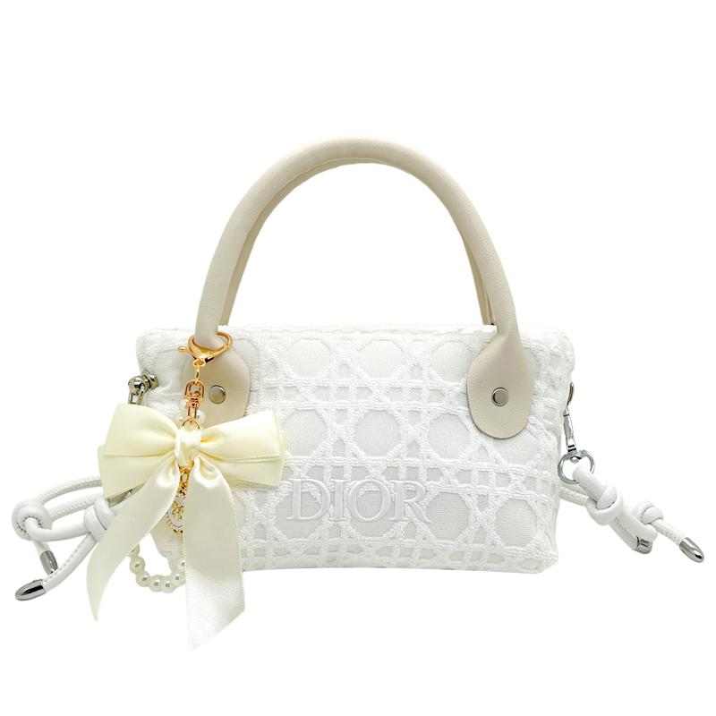 

DIOR Bag [Customized Cosmetic Bag] Canvas Sweetheart Coco, Simple and Fashionable, Versatile Classic, Niche High-end, Single-layer Storage, Bow Pearl белый