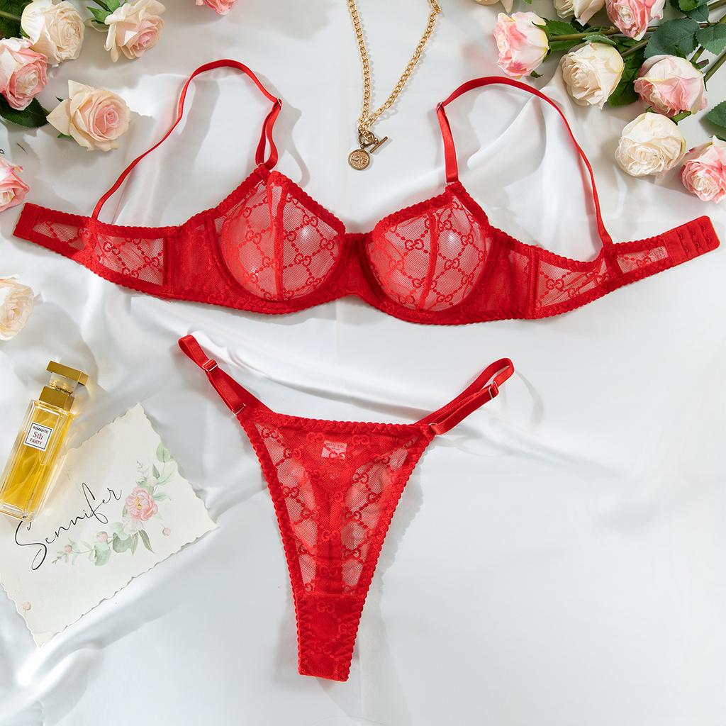 New ultra-thin big breasts show small sexy mesh plaid bra erotic underwear gathering perspective set