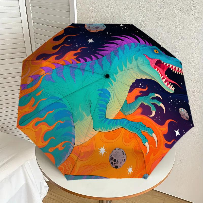 

1pc Space Dinosaur with Flames and Asteroids Umbrella with Plastic Handle,Suitable for All Seasons Home Travel Outdoor UmbrellaDD1823
