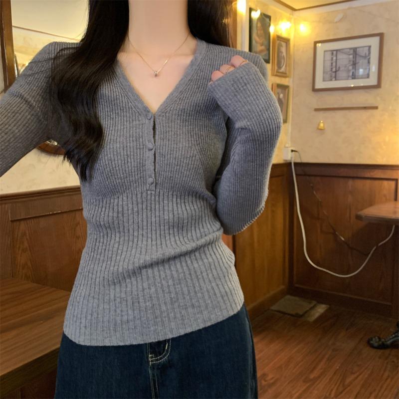 Autumn design button-neck knitted sweater women's inner pit strip bottoming sweater slim and thin