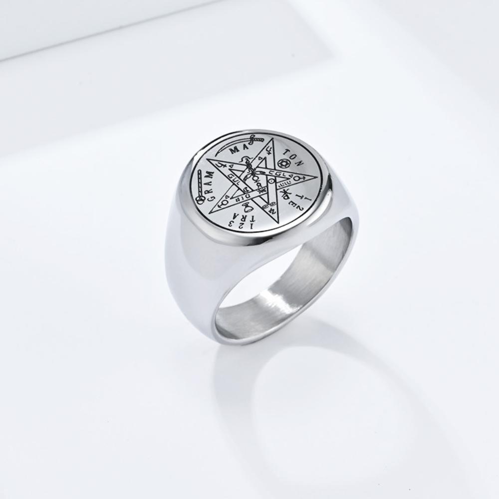 Židovský Tetragrammaton Hebrejský Pentagram Prsteny Nerezová Ocel Pentakl Prsten pro Muže Čarodějnictví Síla Ochrana Amulet Šperky