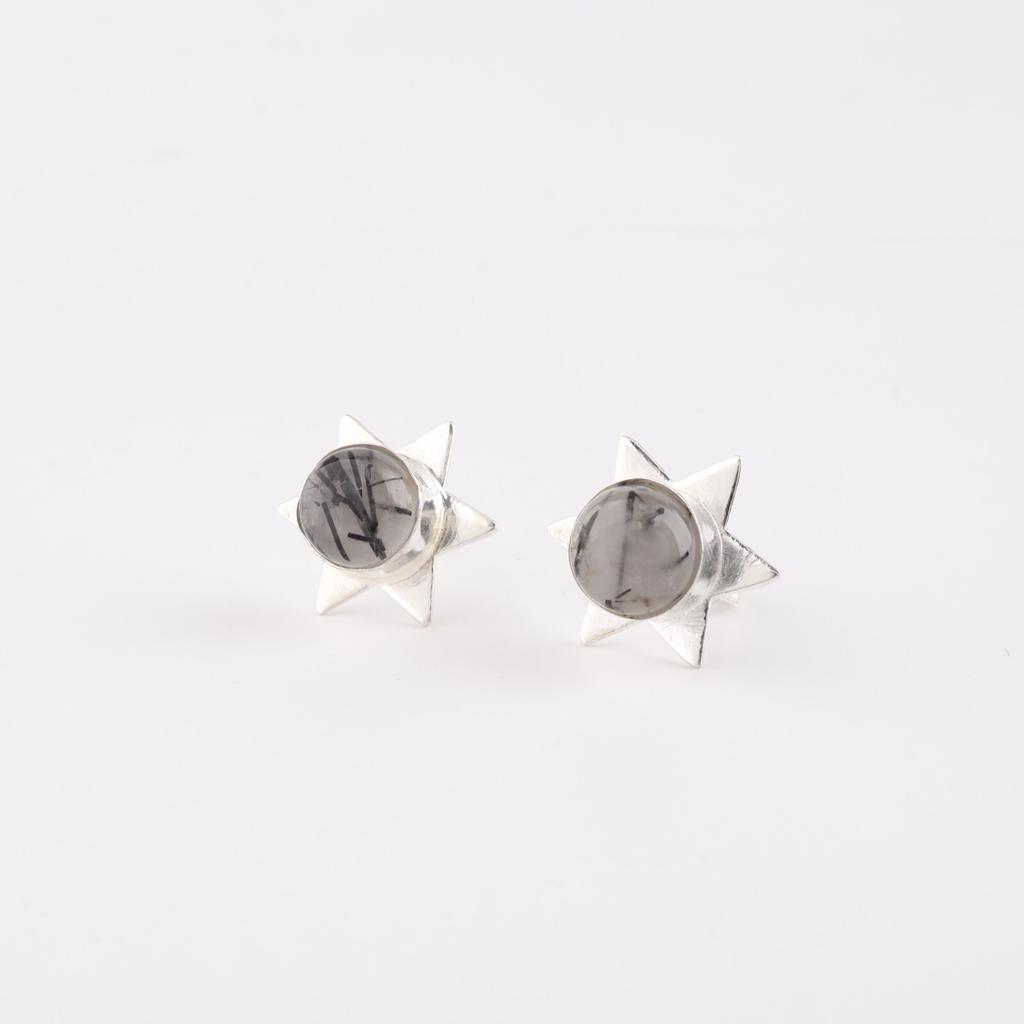 Natural Black Rutile Gemstone 925 Sterling Silver Jewelry Stud Earrings 0.44" EE-175-27