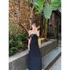 Women's New Temperament Backless Waist Long Dress Square Neck Lace Polka Dot Dress Children's Summer Leisure