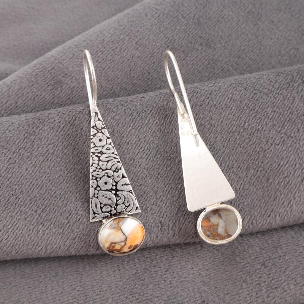 Natürlicher Orange-Kupfer-Türkis Edelstein 925er Massivsilber Schmuck Ohrringe 1,9" EE-165-44