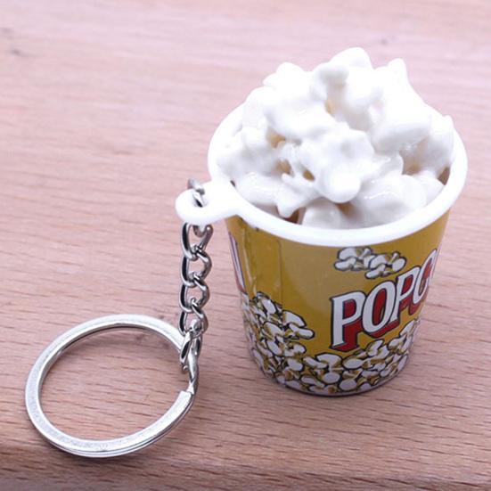 Creative Simulation Popcorn Bucket Keychain Mini Snack Cup Key Ring Pendant Gift